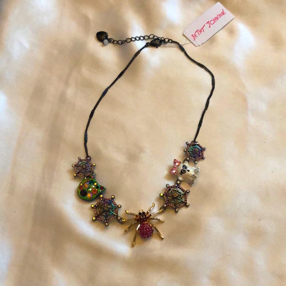 Betsey Johnson Boo To You Spider Web, Spider & Ghost Collar Charm Necklace NWT